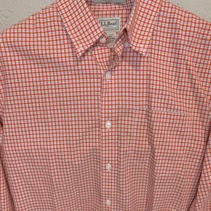 LL Bean Large Button Down Orange Gingham Checked Long sleeve size Large